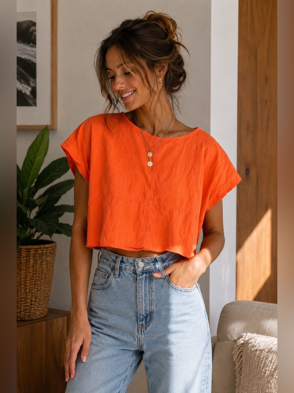 Vintage Santa Cruz Orange Boxy Crop Top | 90s Surf Skate Tee | Medium M Cotton